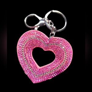 Pink Heart Bag Charm Keychain with Rhinestones